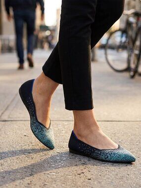 EUC Rothy's Retired Limited Midnight Slate Sparkle Mettalic Point Shoe